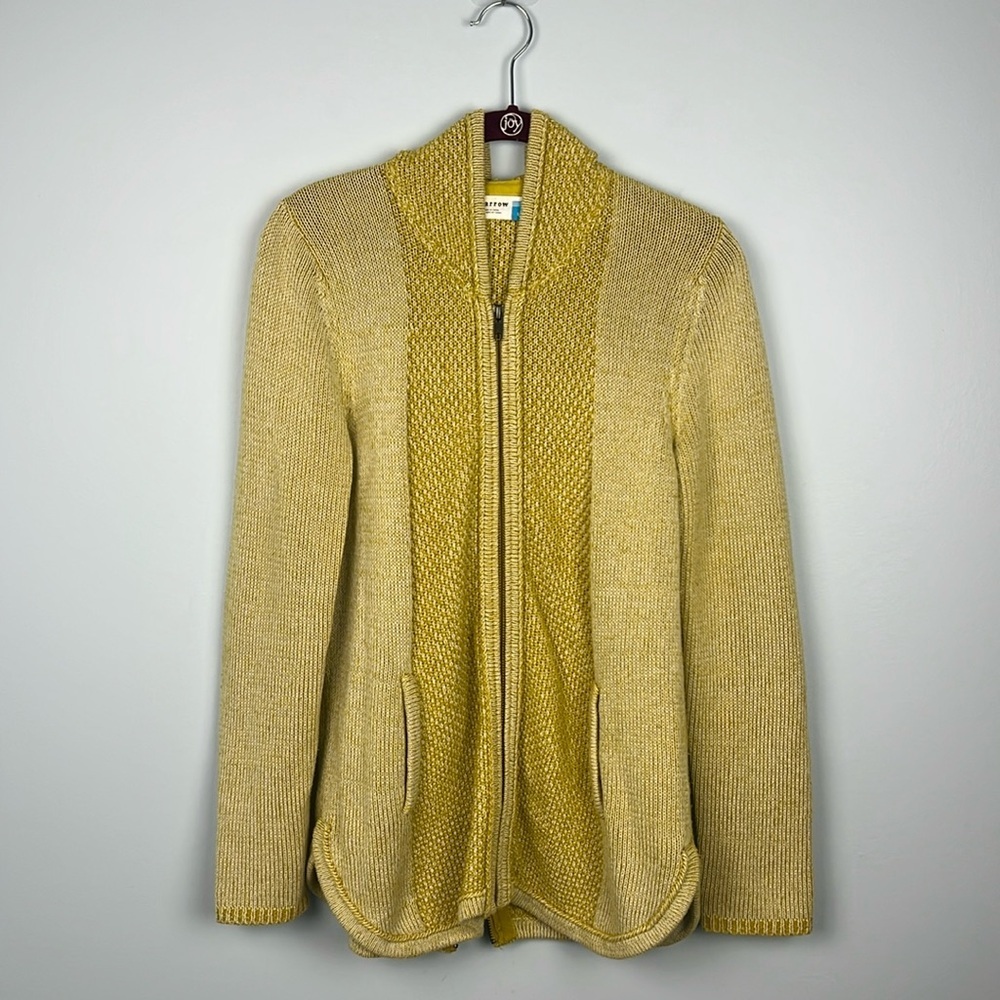 Anthropologie Sparrow medium full zip hooded chartreuse sweater
